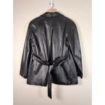 GIANT Black Leather Jacket Belted Collar Button Front Size M Size M Photo 2