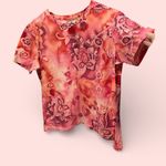 Caribbean Joe Cute Y2K pink lotus fairy stretchy top tropical gold short sleeve Photo 0