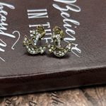 Antique Brass Anchor Rhinestone Stud Earrings Sailor Tan Photo 1