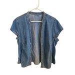 Vintage Blue Denim Pearl Snap Capped sleeve Shirt Boho Western coastal cowgirl Size XL Photo 5