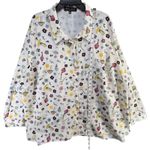 Eloquii Blouse Size 26 White Multicolor Mushroom Flower Button Up Whimsical Top Photo 6
