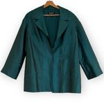 St. John COUTURE Sharkskin Silk Wool Blend Teal Open Front Jacket Blazer Size 8 Photo 4