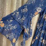 Free People  Navy Blue Floral Sheer Sunsetter Bell Sleeve Mini Dress Small Photo 3