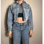 y2k American Eagle Denim Jacket with Gray Hood Size XS Blue Photo 1