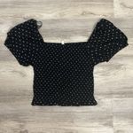 Japna Black & White Smocked Crop Top with Short Puff Sleeves Size Large Photo 0