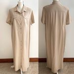 Studio C Plus Tan Linen Blend Button Front Shirtdress Long Modest Dress Size 16W Photo 3