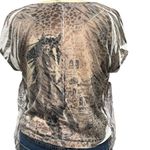 dELiA*s Y2K Horse Graphic Animal Print Fringe TShirt Size Large Western Tan Photo 1