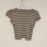 Brandy Melville Wynn Rainbow Stripe Lettuce Hem Scalloped Baby Tee 80s/90s OS Photo 2