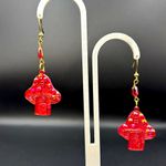 Red & Orange Cottage Mushroom Earrings with Beads Photo 4