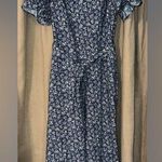 Loft Outlet Floral Blue Cropped Pants Jumpsuit Photo 0