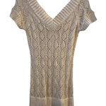 Cache Women Beige Metallic Knit V Neck Short Sleeve Tunic Top Size S Photo 0