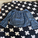 7 For All Mankind Off the shoulder Belle sleeve blue denim top size small Photo 1