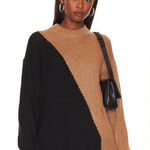 L'Academie NWT Dagan Color Block Crewneck in Black Brown Sweater M Photo 0