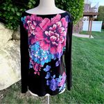 Karen Scott  Deep black Napa Valley floral long sleeve shirt Photo 3