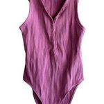 ZARA  Ribbed Tank Bodysuit V Neck Snap Button Up Stretch Knit Cotton Pink Medium Photo 0