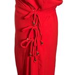 Vix Paula Hermanny Cyndi Dress Size Large Red Wrap Crinkled Voile Beaded Waist Photo 5