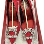 36.5 Roger Vivier Bridal Red Lace Flower Strass Crystal 65mm Pump Sz New in box Photo 0