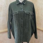 ZARA Womens Shacket Sz M Olive Green Corduroy Shirt Jacket Raw Hem Oversized Photo 6