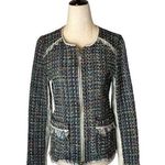Ramy Brook  Jacket Women Small Black Tweed Leather Sleeve And Trim Full Zip Retro Photo 0
