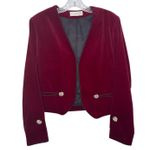 Jones New York Vintage  Burgundy Velvet crop open front Blazer Jeweled Button Med Photo 0