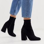 ASOS Chunky Heeled Ankle Boots Side Zipper Sock Size UK 6 US Size 7 Black Bootie Photo 0
