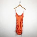 ZARA  Orange Satin Draped Effect Mini Dress Size Large Ruched Cocktail Halloween Photo 12