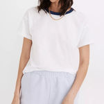 Madewell Whisper Cotton Rib-Crewneck Ringer White/Navy Tee Photo 0