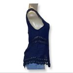 Say What? Active USA Size S/M Crochet Dark Blue Tunic with Fringes. Preowned Photo 1
