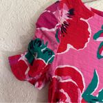 Lilly Pulitzer  Pink Floral Ruched Puff Sleeve Slim Fit‎ T-Shirt Size Small Photo 3