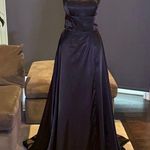 Women’s Black Full Length Prom Party Dress Criss Cross Back Small Train Size 12 Photo 0