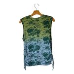 Pilcro Shirt Women Small Blue Green Floral Crew Neck Ruched Tie Sides Top Boho Photo 1