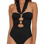 Soluna Swim Standard Buckle Up One Piece Bandeau Swimsuit Size Large Black Photo 0