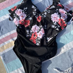 NWOT, Women, One Piece Bathing Suit, Ruffle Top with Black, Sz XL Black Photo 0