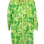 Lilly Pulitzer Vintage Green & Yellow Floral Butterfly Button Down Shirt Dress M Photo 0