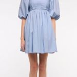 The A&F Emerson Poplin Puff Sleeve Mini Dress in Blue Size XXSP Photo 1