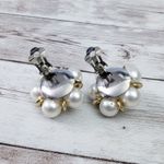 Vintage Clip On Earrings Extra Large Cream & Gold Tone Flower Like Statement Photo 4