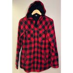 Eddie Bauer  Black and Red Check Hooded Shirt Jacket Photo 2