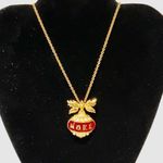 Vintage AVON 30” NOEL NECKLACE Red Enameled Gold + Faux Pearl Ornament Pendant Photo 0