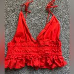 Sim & Sam  red Smocked Ruffled Tiered Crop Top Size Small Photo 0