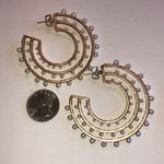 Huge Gold Tone and Faux Pearl Chunky Boho Hoop Earrings Photo 3