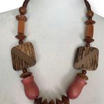 Vintage Necklace Wood Geometric Shapes Brown Abstract Art To Wear Lightweight Photo 1