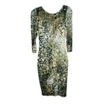 Boston Proper  Sheath Dress Womens Size 10 Green Animal Print V Neck Pullover‎ Photo 2