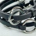 Black Skinny Faux Leather Circle Concho Belt Silver Hardware Large (L) ✨ Photo 1