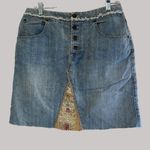 Gloria Vanderbilt Y2K Distressed Denim Skirt With Floral Patchwork & Frayed Hem Photo 4