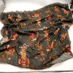 None Oversized Cotton Blend Sheer Scarf w/Horse/Carraige Theme Charcoal Gray 70 X 46 Photo 0