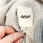Aerie  Long Sleeve Quarter Zip Waffle Knit Sweatshirt Gray Medium Photo 2
