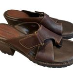 Hokus Pokus Vintage Y2K Leather Chunky Heel Lug sole Slide Sandal Wrap Toe,Sz 10 Brown Photo 0