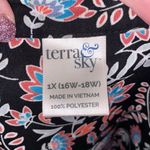 Terra & Sky  black floral pleated tied waist long sleeve button down blouse Photo 5