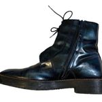 Maison Martin Margiela Blue Leather Combat Biker Boots Patent Brushed Marbled 7 Photo 3