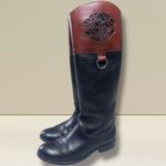 Frye  Melissa Logo Black & Brown Leather‎ Knee High Boots 76436 Women's 6.5 B Photo 3